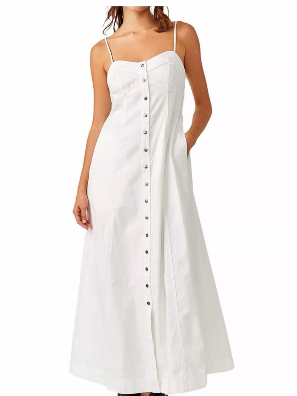 Free People White Button-Front Maxi Dress